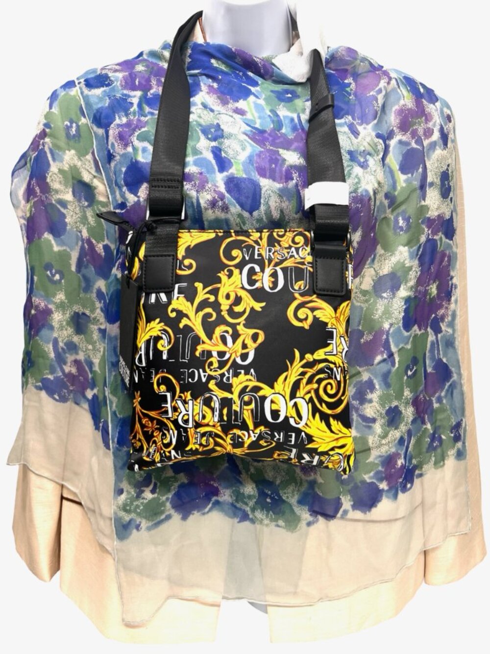 VERSACE JEANS COUTURE Shoulder Bag Black Gold  White Logo+Free Chiffon Scarf(11 - Picture 5 of 15